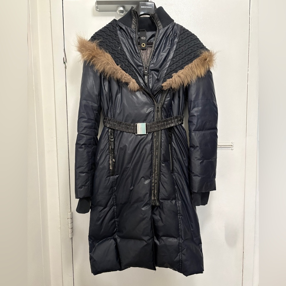 RUD by Rudsak Navy Blue sz Small Down Coat with Fur-Trimmed Hood